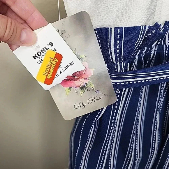Lily Rose Juniors Paperbag Romper Cami Top Size XL Navy Blue White Resort NWT - Picture 9 of 14